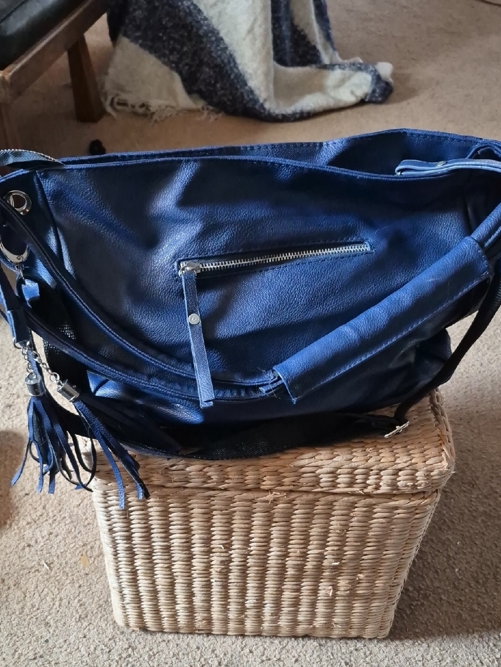 Deep Blue Women's Shoulder Bag with Tassel Accent